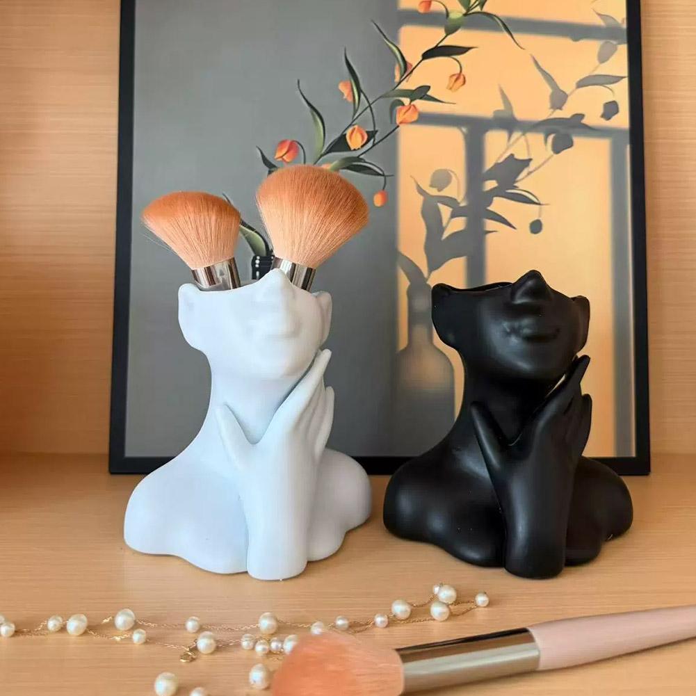 Case With Pencil Holder - Female Bust Figurine Vase Makeup Brush